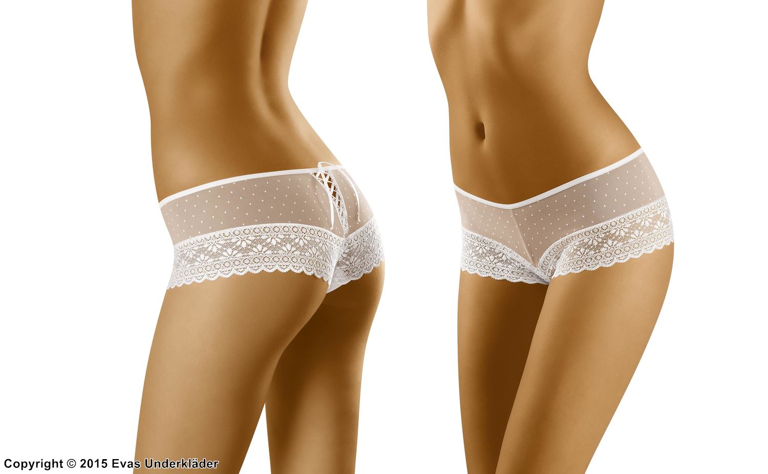 Hipster panties, lacing, wide lace edge, subtle dotted pattern